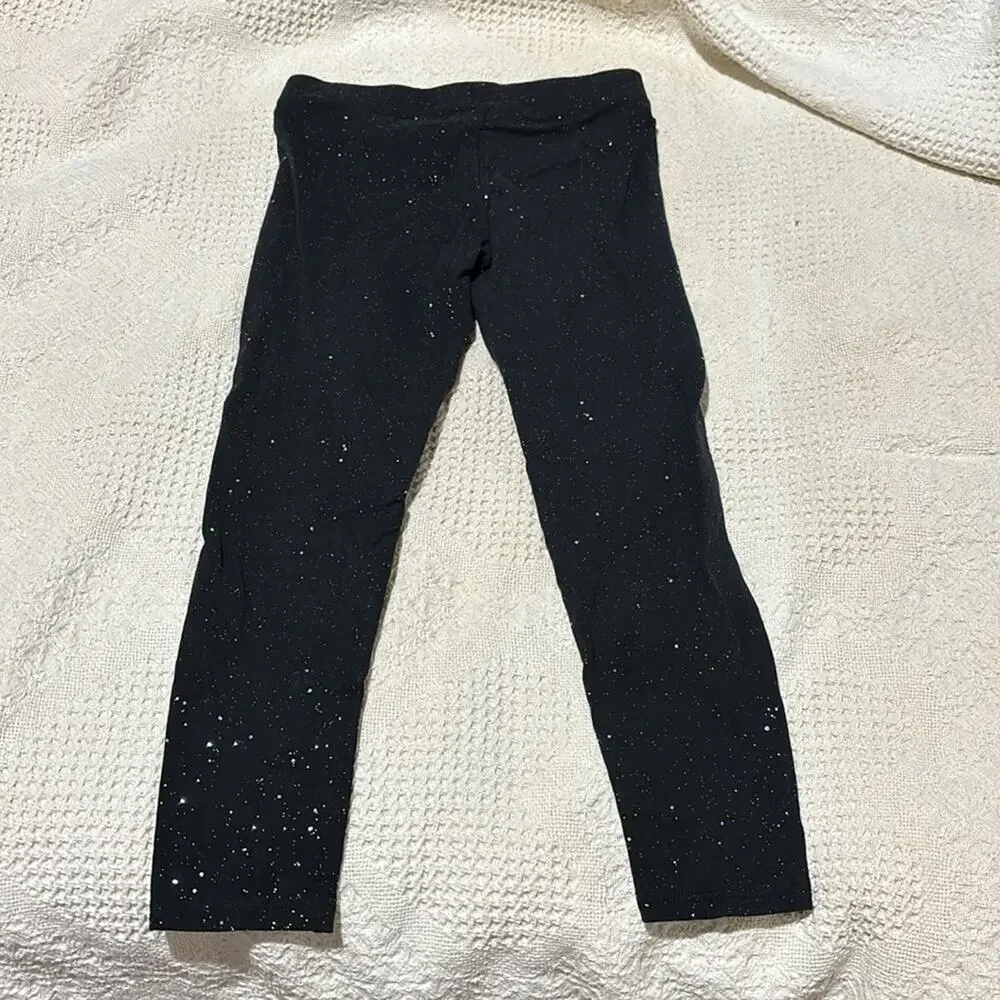 Gap S 6/7 black galaxy leggings silver all over metallic splatter dots euc